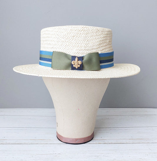 Men's custom boater hat for the Kentucky Derby. Hat Haven Millinery - best Kentucky Derby hats. 