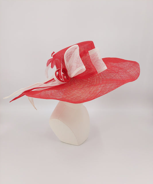 Wide Brim with Bow - Red & White
