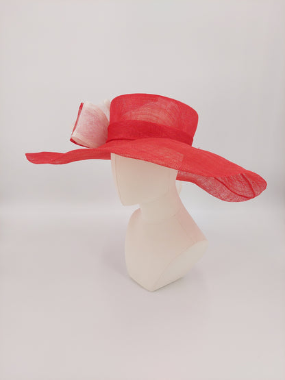 Wide Brim with Bow - Red & White