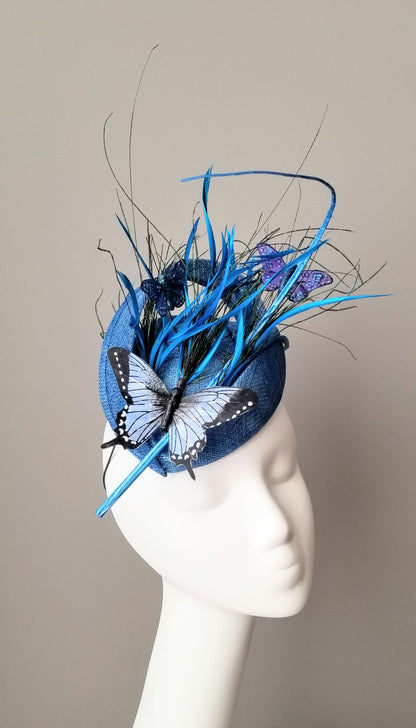 Blue butterfly fascinator bespoke hats Louisville Kentucky Hat Haven 