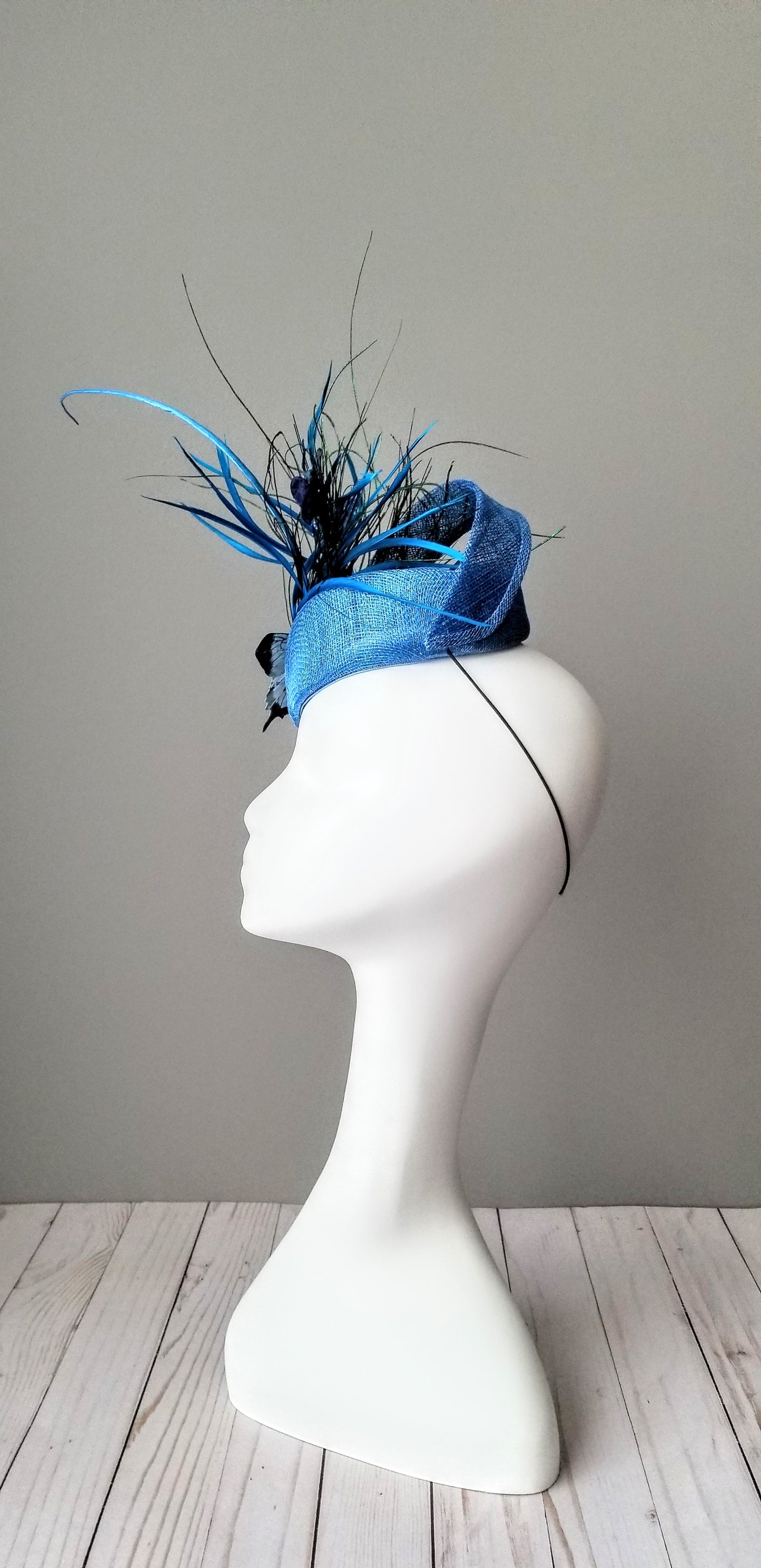 Blue butterfly fascinator bespoke hats Louisville Kentucky Hat Haven 