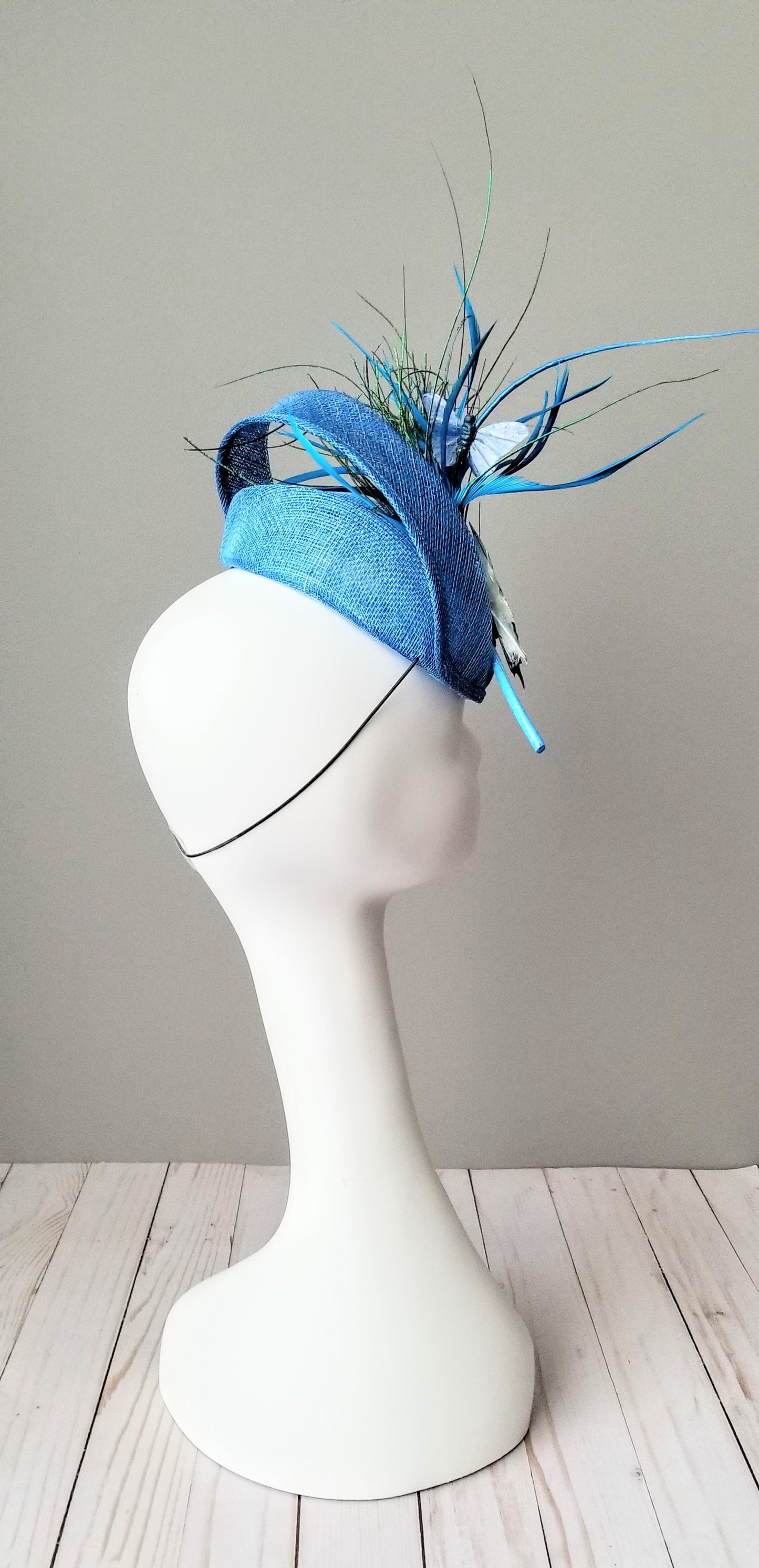 Blue butterfly fascinator bespoke hats Louisville Kentucky Hat Haven 