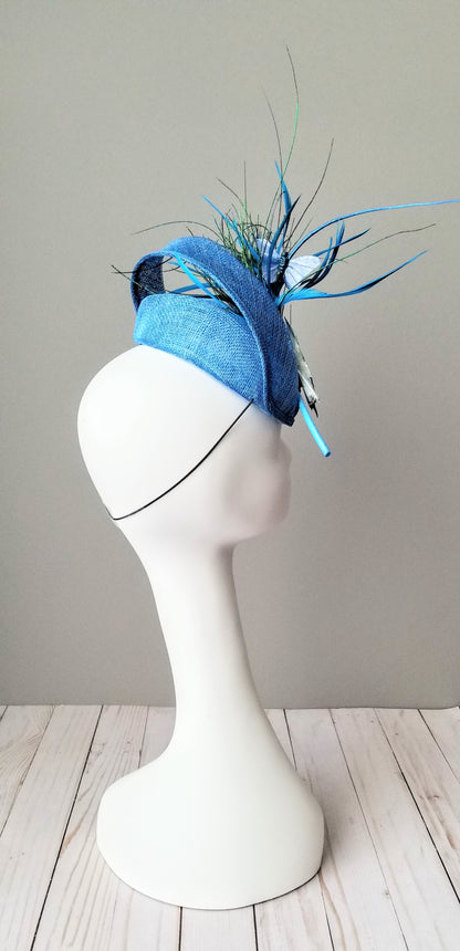 Blue butterfly fascinator bespoke hats Louisville Kentucky Hat Haven 
