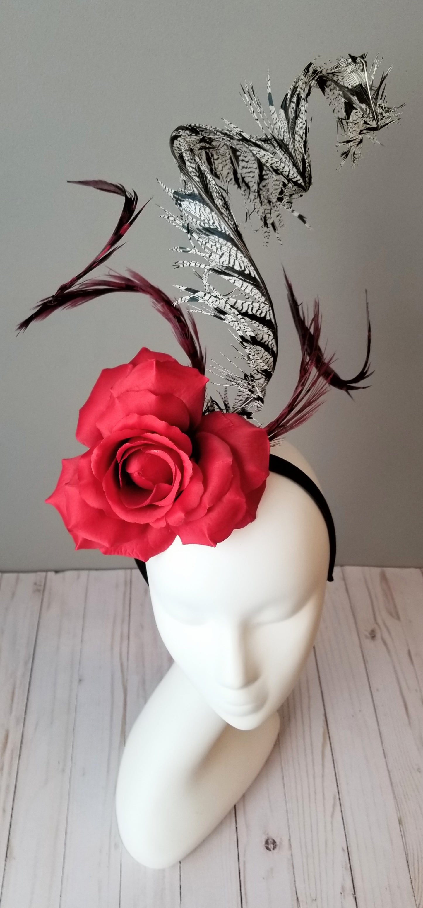 Giant rose fascinator, Hat Haven Hat Shop in Louisville, Kentucky. Kentucky Derby hats, fascsinators, Ascot hats, Melbourne Cup hats, custom hats, millinery hat shop, derby hats, wedding hats, ladies dress hats, Kentucky Derby hats, hats Louisville, hat maker Louisville