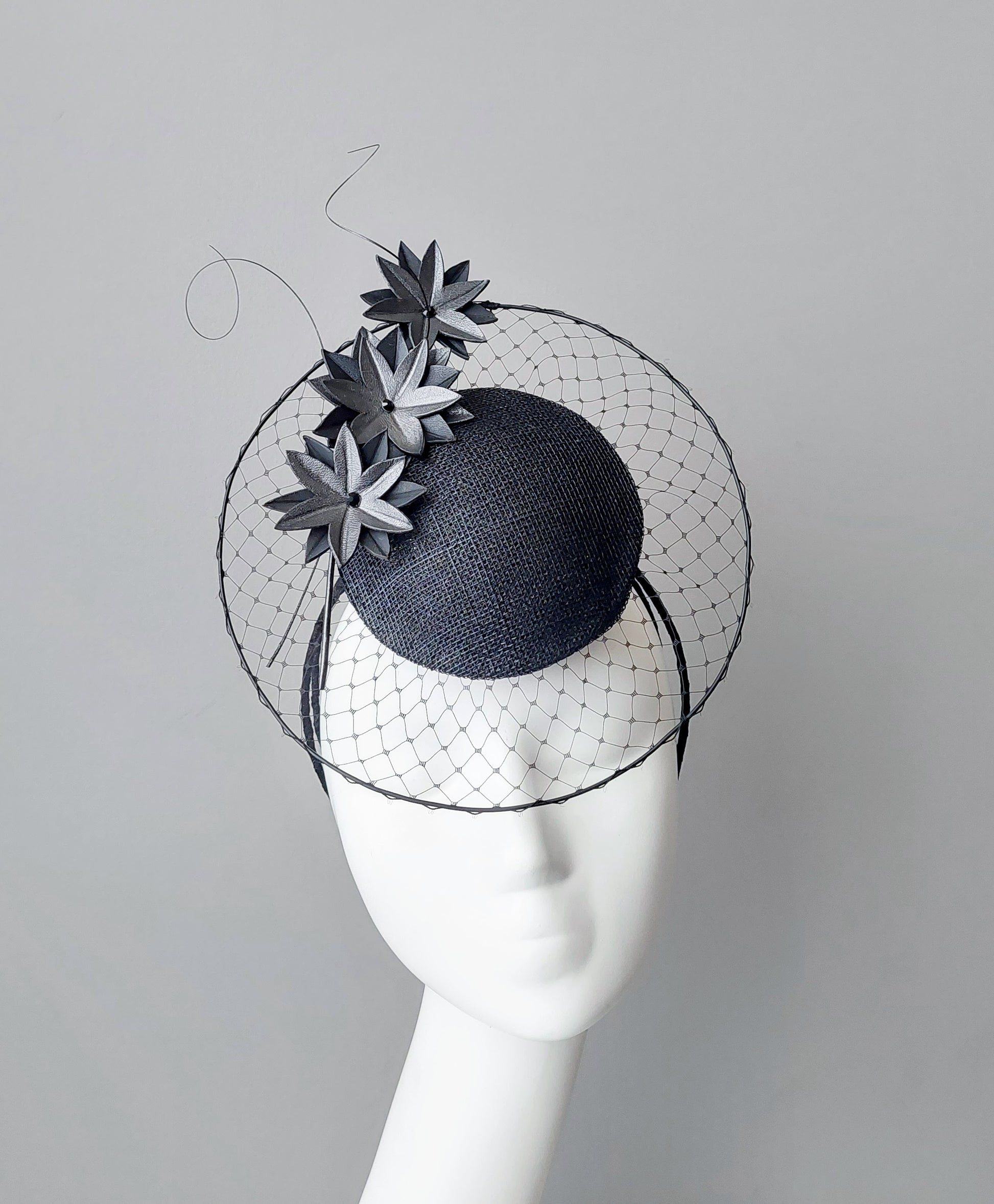 Hat Haven - Best Kentucky Derby hats in Louisville! Custom hats, fascinators, men's hats, bridal head wear, dress hats, Derby hats, Ascot hats, Fashion on the Field, hat maker, millinery hat shop in Louisville. Veiled percher fascinator.