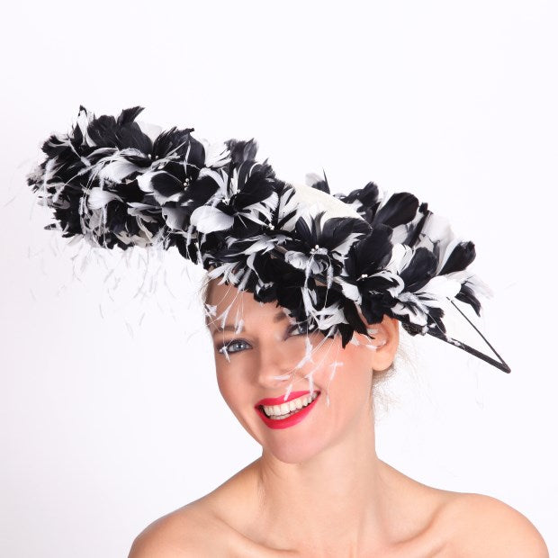 Black and white fascinator Louisville Hat Haven hat shop