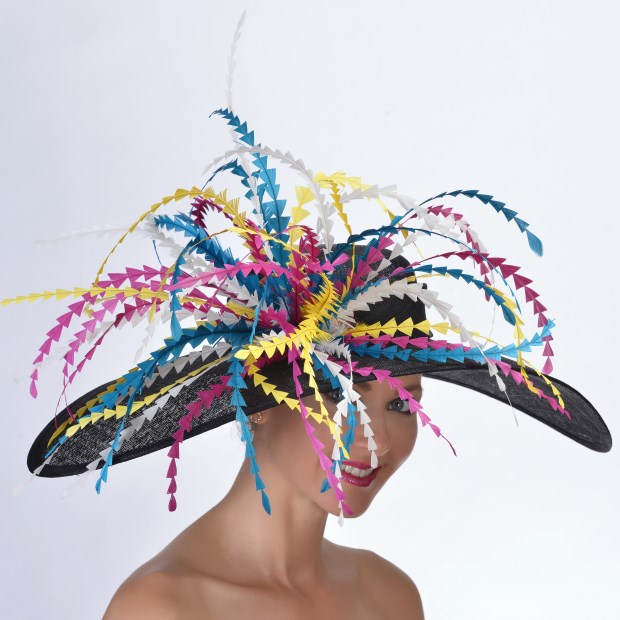 Multi colored sinamay Kentucky derby hat Louisville Hat maker Hat Haven 