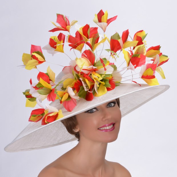 Multi colored sinamay Kentucky derby hat Louisville Hat maker Hat Haven 